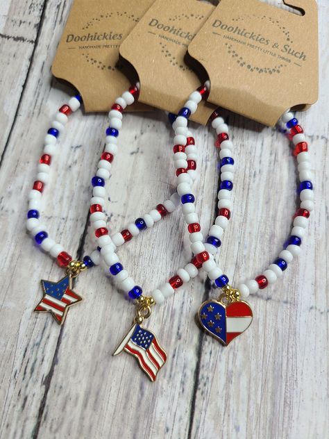 Red, White, and Blue Beaded Bracelet, Patriotic Bracelet, USA FLAG Bracelet, Independence Day Bracelet, Independence Day Jewelry Star Beaded Bracelet, Patriotic Bracelet, Flag Bracelet, Beads Art, Blue Beaded Bracelets, African Beads, Bead Art, Usa Flag, Red White And Blue