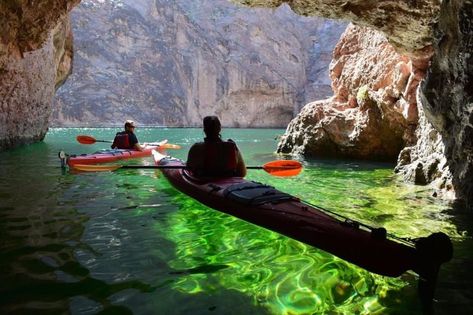 You Can Kayak Into Emerald Cave Right Outside Of Nevada Black Canyon, Las Vegas Vacation, Vegas Vacation, Kayak Tours, Cave In, Vegas Trip, Las Vegas Trip, Future Travel, Kayaks