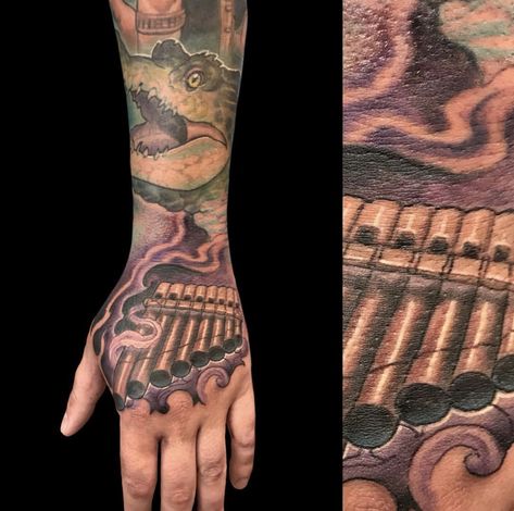 Cool peter pan hand flute by @matthelmer #odditytattoo2018 #odditytattoo #hivecaps #srq #sarasota #siestakey #lidobeach #longboatkey #lakewoodranch #utcmall #nbp #peterpan #flute Pan Flute Tattoo, Oddity Tattoo, Flute Art, Flute Tattoo, Peter Pan Tattoo, Pan Flute, Literary Tattoos, Lido Beach, Longboat Key