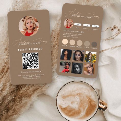 Influencer Feed Grid Social Media QR Code Business logographic #toplogo #corporatelogo #graphicdesignidentity📊 Influencer Feed, Wax Business, Business Card Social Media, Brown Business Card, Instagram Business Card, Social Media Business Cards, Qr Code Business, Business Card Stand, Documents Design