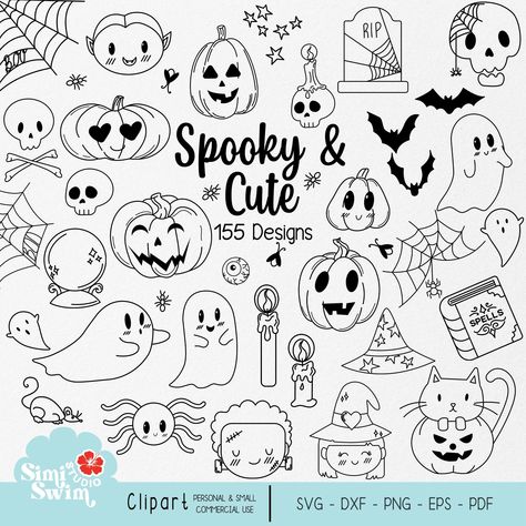 Halloween Party Drawing, Kids Halloween Drawings, Cute Spooky Doodles, Halloween Vector Illustration, Halloween Drawings Cute, Cute Halloween Doodles, Cricuit Joy, Cute Illustration Art, Halloween Clipart Free