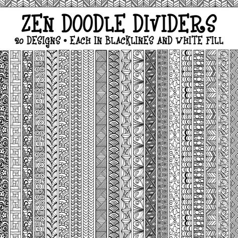 Unique doodled page dividers for your bullet journal or planner. Add a touch of zen to your notes with these hand-drawn Zentangle Borders Patterns, Border Doodles, Doodle Dividers, Line Dividers, Zentangle Borders, What Is Zen, Tutoring Flyer, Pattern Design Drawing, Planner Doodles