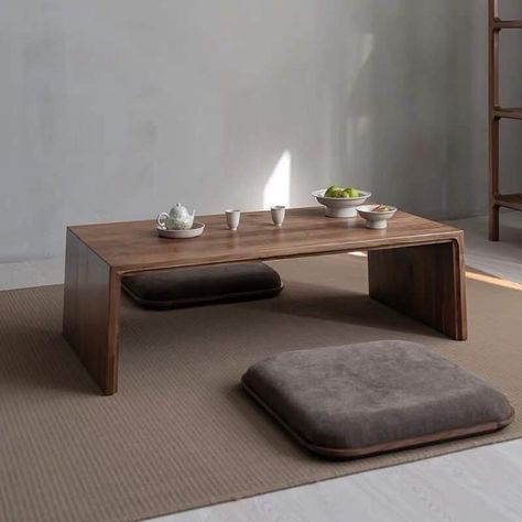 Floor Seating Table, Japanese Tables, Sunshine Morning, Tea Corner, Korean Furniture, Space Layout, Japanese Living Room, Japanese Home Design, Japanese Table