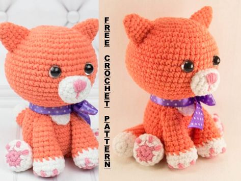 Amigurumi Orange Cat Free Crochet Pattern Cat Free Crochet Pattern, Amigurumi Orange, Crochet Orange, Cat Amigurumi, Amigurumi Elephant, Cat Doll, Crochet Cat, Amigurumi Free, Orange Cat