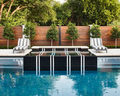 Dive In: 10 Swoon-Worthy Swimming Pools - The Scout Guide Black And White Pool, Striped Pool, White Pool, Funky Wallpaper, In Ground Spa, Pool Lounger, Austin Homes, Black And White Tiles, Black Tiles