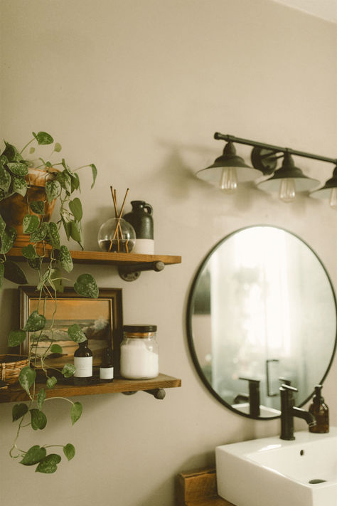 I don’t think I’ll ever get tired of floating shelves in a bathroom. They are functional for some extra bathroom storage and for all the pretty things. Mine are filled with my everlasting candle, Epsom salts, plants, and my favorite non-toxic skincare. Who doesn't love a good plant shelf, right? Open Bathroom Shelving, Bathroom Open Shelving, Extra Bathroom Storage, Everlasting Candle, Apartment Furniture Layout, Salt Storage, Open Bathroom, Toxic Skincare, Shelving Ideas