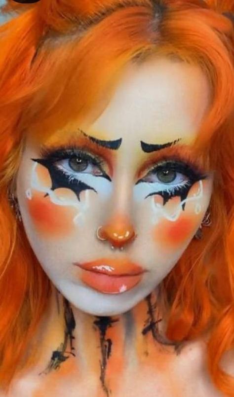 Fx Halloween Makeup, Clown Makeup Halloween, Beautiful Halloween Makeup, Makeup Orange, Makeup Clown, Halloween Makeup Clown, Fantasy Make-up, Halloween Make-up Looks, Make Up Designs