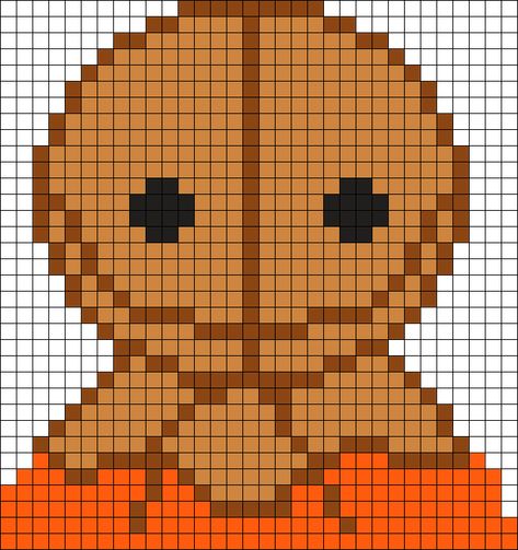 Trick R Treat Sam Perler Bead Pattern | Bead Sprites | Characters Fuse Bead Patterns The Shining Perler Beads, Pixel Art Horror Character, Horror Bead Pattern, Crochet Grid Patterns Horror, Horror Grid Pattern, Perler Bead Patterns Horror, Halloween Grid Pattern, Horror Movie Pixel Art, Horror Pixel Art Grid