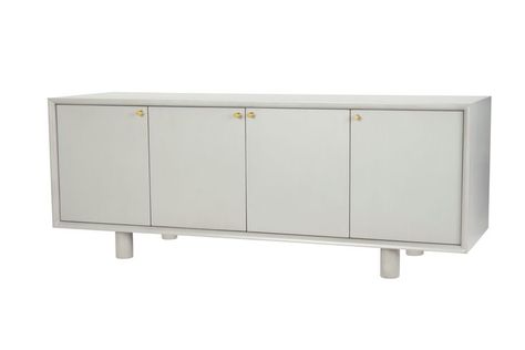 Modern Elegance with our Zoe Entertainment console. Shown in French Grey and Brushed Brass Knobs. Middle Door, Cottage Style Furniture, Brushed Brass Hardware, Nautical Living Room, Chrome Brass, Entertainment Wall, Living Room Entertainment, Entertainment Console, Cord Management