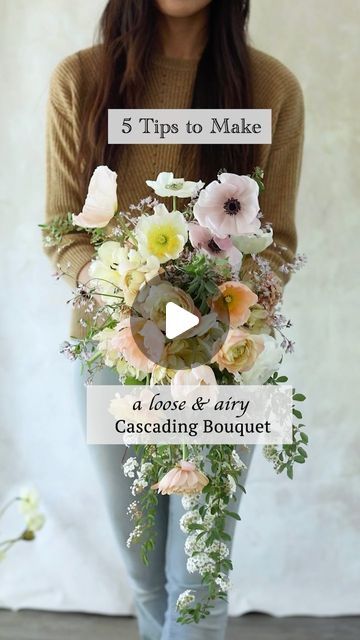 Kayoko Toomre l Koko Flora on Instagram: "Here is my 5 Tips to make a loose and airy hand-tied cascading bouquet💐:

#1. Use a Frame. 
Start with a frame at the base. I used a stem from my flowering bush that had many side stems to create space between the flowers. I trimmed the tips of the leaves to lighten the look. If I don’t have a suitable branch, I use fillers instead🌿

#2. Bring Flowers Upward. 
When adding flowers, I place them at different heights (in and out), focusing on bringing them upward rather than adding them to both sides.

#3. Incorporate Non-Spiral Method.
I began with the spiral method, then switched to the non-spiral method for the top area. I like the bouquet to extend towards the body. When I used the spiral method for the top without many fillers, I experienced th How To Make A Cascading Bridal Bouquet With Fake Flowers, How To Cascade Bouquet, Bride No Bouquet, How To Make A Cascading Bouquet, Fake Flowers Wedding Decor, Bridal Bouquet How To, Cascading Bouquet Diy, How To Make Hand Bouquet, Hand Tied Bouquet Tutorial