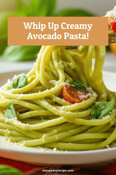 Plate of spaghetti pasta with creamy avocado sauce, garnished with cherry tomatoes, basil leaves, and grated cheese. Avacodo With Pasta, Avocado Pasta Recipes, Pasta With Avocado, Avocado Recipes Pasta, Creamy Avocado Pasta, Chicken Fried Rice Easy, Easy Zucchini Recipes, Chicken Fried Rice Recipe, Easy Peasy Recipes