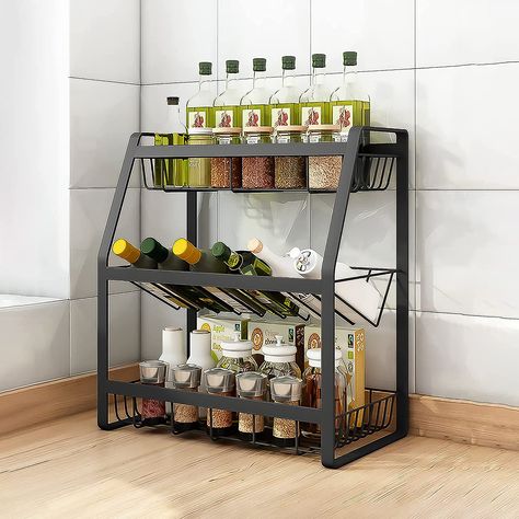 Standing Spice Rack, Jar Fruit, 3 Tier Spice Rack, Free Standing Kitchen, Spice Rack Organiser, Countertop Storage, Salad In A Jar, Kitchen Stand, Spice Bottles