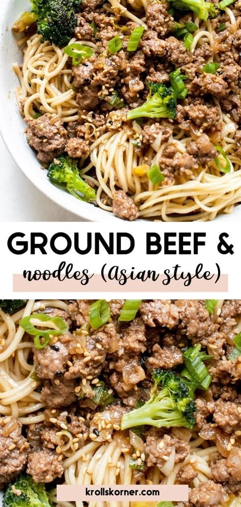 Turkey And Noodles Recipe, Ground Beef And Noodles, Asian Condiments, Beef Vermicelli, Noodles Asian, Ground Beef And Broccoli, Vermicelli Recipes, Rice Noodle Recipes, Ground Beef Rice