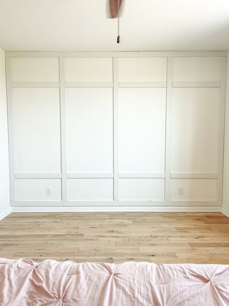 Accent Wall Wood Trim, Square Accent Wall, Board Batten Wall, Colors Bedroom, Sarah Joy, Batten Wall, Board Batten, Room Accent Wall, Board And Batten Wall