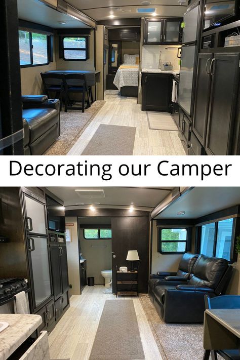 Camper Decorating Ideas - Making Your Camper Feel Like Home - DIY Home Improvement Blog Rv Dinette Decor Ideas, Rustic Camper Decorating Ideas, Black And Grey Camper Interior, How To Decorate A Camper, 5th Wheel Decorating Ideas, Camper Dinette Ideas, Camper Decorating Ideas Travel Trailers, Fifth Wheel Decorating Ideas, Travel Trailer Decorating Ideas