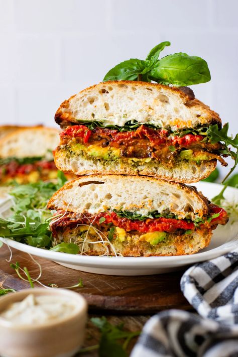 Harissa Eggplant Picnic Sandwich - This Savory Vegan Harissa Eggplant, Eggplant Sandwich, Picnic Sandwiches, Cooking Easy, Lentil Curry, Vegan Sandwich, Tahini Sauce, Savory Vegan, Roasted Asparagus