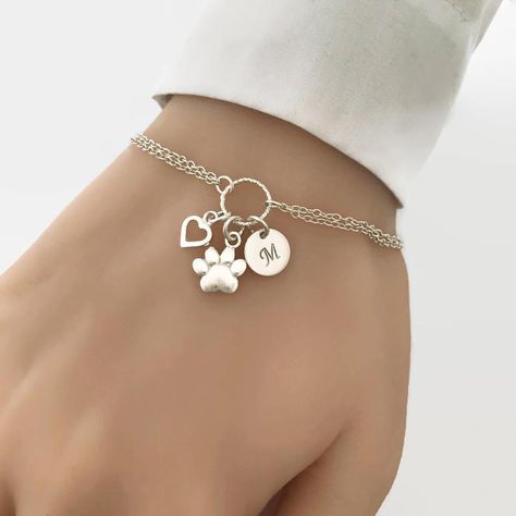 Paw Bracelet, Paw Jewelry, Silver Initial Charms, Animal Bracelet, Cat Bracelet, Sterling Silver Initial, Dog Jewelry, Solitaire Necklaces, Tiny Heart