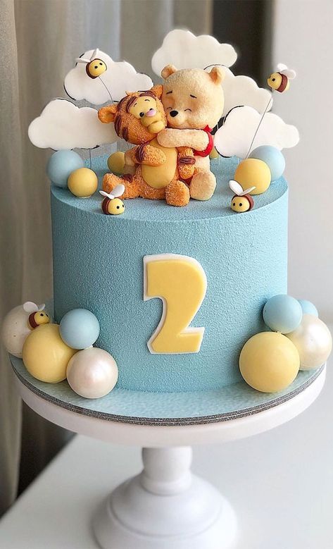 54 Jaw-Droppingly Beautiful Birthday Cake : Tigger and Winnie the pooh cake Second Birthday Cakes, Pooh Cake, Boys 1st Birthday Cake, Baby Boy Birthday Cake, Winnie The Pooh Cake, Baby First Birthday Cake, Winnie The Pooh Birthday, 2 Birthday Cake, 1st Birthday Cakes