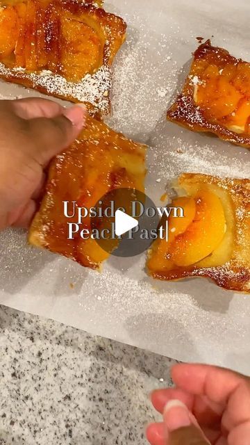 Shanice on Instagram: "Upside Down Peach Pastry  Honey Brown Sugar Cinnamon Mix Sliced Peaches Cream Cheese Puff Pastry *optional Powder Sugar  Bake on 400 for 20-22 minutes   #summerdessert #peaches #pastry #sweetsbyshanicellc" Peach Cobbler Puff Pastry, Puff Pastry Peach Cobbler, Peach And Puff Pastry Recipes, Puff Pastry With Peaches, Peach Puff Pastry Desserts, Peach Puff Pastry Bake, Peach With Puff Pastry, Peach Honey Puff Pastry, Peach Strudel Puff Pastries