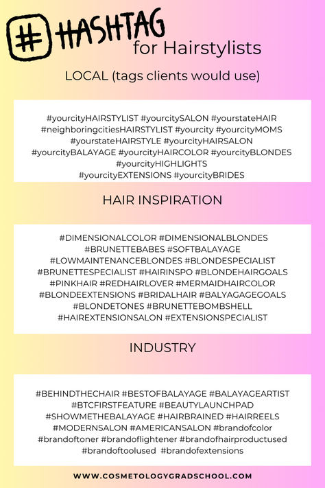 SAVE THIS FOR LATER!! Instagram hashtag ideas for hairstylists and cosmetologists. #socialmedia #instagram #marketing #hashtags Hairstylist Introduction Post, New Hairstylist Marketing, Hairstylist Instagram Usernames, Hair Stylist Hashtags, Hairstylist Instagram Post Ideas, Future Cosmetologist, Hairstylist Hashtags, Hair Hashtags Instagram, Hashtags For Hairstylist