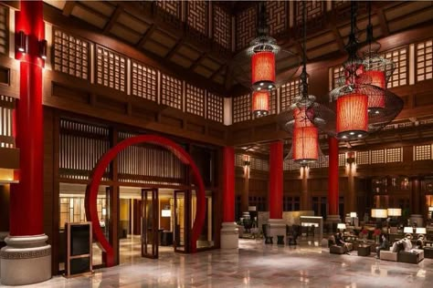 Chinese Hotel, Chinese Tea House, Ruangan Studio, Red Hotel, Japanese Restaurant Interior, Chinese Style Interior, Japan Living, Chinese Palace, Japanese Hotel