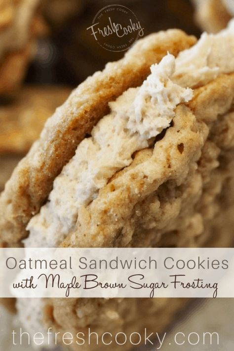 Oatmeal Sandwich Cookie with Maple Brown Sugar Frosting Oatmeal Sandwich Cookies, Maple Oatmeal, Brown Sugar Frosting, Cookie Sandwich Recipes, Bowl Of Oatmeal, Maple Frosting, Sandwich Cookie, Maple Brown, Sugar Frosting