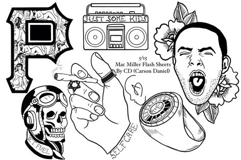 Mac Miller Coloring Page, Mac Miller Flash Sheet, Mac Miller Flash Tattoo, Austin Powers Tattoo, Macmiller Tattoo, Good News Tattoo, Mac Miller Inspired Tattoos, Mac Miller Drawings, Tat Stencils