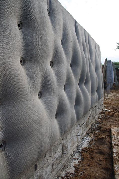 Fabric formed concrete retaining wall Retaining Wall Architecture, Fabric Formwork, Sandblasted Concrete, Soft Fabric Texture, Concrete Fabric, Formed Concrete, Backyard Retaining Walls, Concrete Retaining Walls, Concrete Architecture