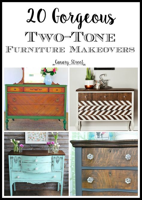 Two-Tone Furniture Makeovers - Canary Street Crafts Renovated Furniture, Two Tone Furniture, Furniture For Cats, Staining Furniture, Diy Projects Plans, Bedroom Furniture Makeover, Cats Furniture, Furniture Refinishing, Diy Garden Furniture