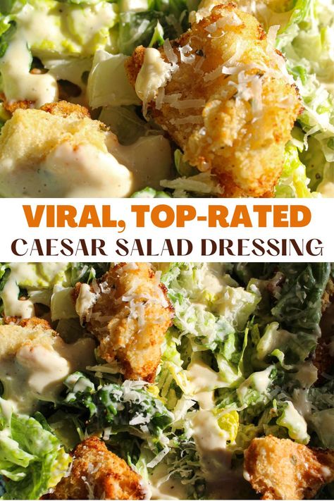 Creamy caesar salad dressing on romaine noodles with croutons. Best Caesar Salad Dressing Recipe, Cesar Dressing Creamy, Craser Dressing, Copycat Caesar Salad Dressing, Cesar Dressing With Anchovy, Johnny B Caesar Dressing, Ceaser Salad Dressing Homemade No Anchovies, Garlic Caesar Salad Dressing, Creamy Ceaser Dressing Without Anchovies