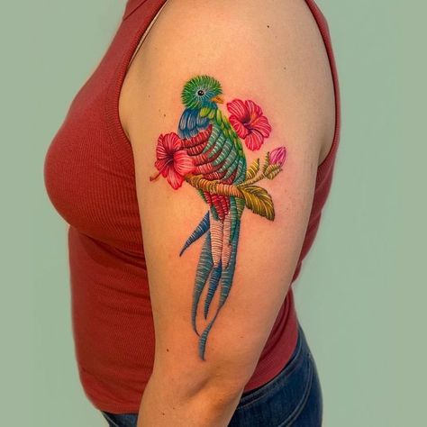 Ecuadorian Tattoo, Quetzal Tattoo Guatemalan, Mexican Embroidery Tattoo, Guatemalan Tattoo, Guatemala Tattoo Ideas, Embroidery Tattoo Ideas, Tatu Ideas, Guatemala Tattoo, Patch Tattoos