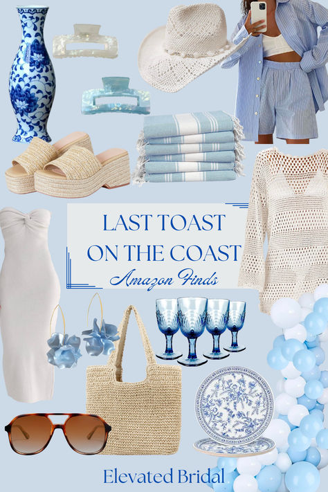 Bachelorette inspiration! Last Toast on the Coast. Last Toast On The Coast Bachelorette Bag, Bachelorette Party Ideas Last Toast On The Coast, Last Toast On The Coast Bachelorette Outfit, Coastal Grandmother Bachelorette Decor, Sailboat Bachelorette Party, Last Toast On The Coast Bachelorette Gift Bags, Costal Bachelorette Themes, Last Toast On The Coast Bachelorette Theme, Toast On The Coast Bachelorette Outfits