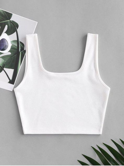 [60% OFF] 2021 Plain Ribbed Cropped Tank Top In WHITE | ZAFUL Duo Ideas, Crop Top Blanco, Jennifer Hudson, Dynamic Duo, High Waist Bottoms, Collar Pattern, U Neck, White Tank Top, Neck Pattern