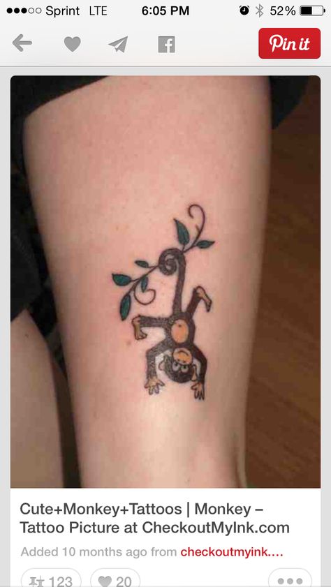 Little hanging monkey tattoo Cute Monkey Tattoo, Monkey Tattoo Ideas, Monkey Tattoo, Army Tattoos, Monkey Tattoos, Tattoo Prices, Cute Monkey, Baby Tattoos, Sister Tattoos