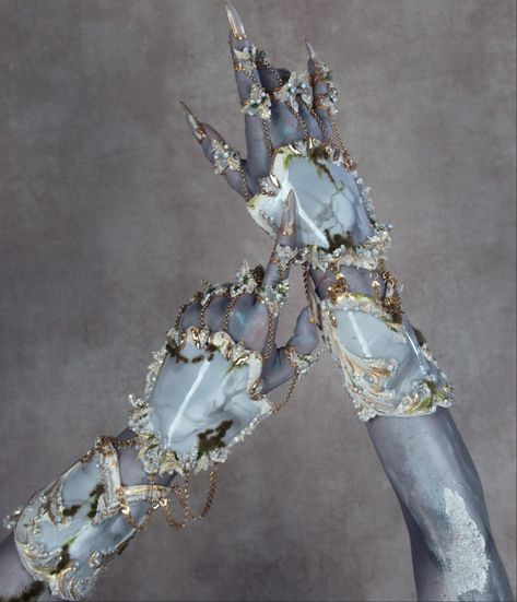 Marble baroque hand jewelry. Handmade by joyce spakman- candy makeup artist Baroque Aesthetic Fashion, Joyce Spakman, Statue Aesthetic, Matching Nails, Artist Jewelry, Designer Makeup, Candy Makeup, Marble Jewelry, Instagram White