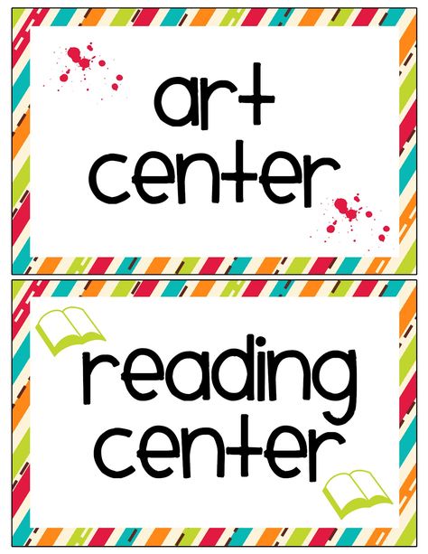 Since so many of you liked my Classroom Labels at the beginning of the week. I decided to make some Center Labels that can be used in your ... Preschool Center Labels, Classroom Center Signs, Preschool Jobs, Preschool Labels, Classroom Bulletin Boards Elementary, Preschool Organization, School Kids Activities, Teaching Organization, Classroom Banner