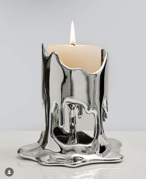 Aesthetic Drip, Melted Candle, Shopping Decor, Bespoke Chair, Drip Art, Dripping Candles, Silver Candle, Pinterest Room Decor, Design Objects