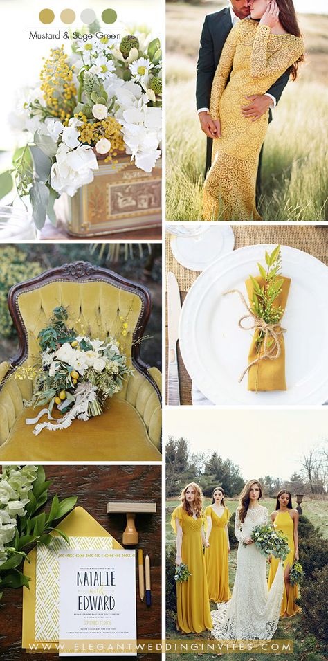 ustard yellow and sage green wedding color combos Mustard Wedding Theme, Yellow And Green Wedding, Black Tablecloths, Mustard Yellow Wedding, Mustard Wedding, Yellow Weddings, Yellow Wedding Colors, Sage Green Wedding Colors, Black Bowtie