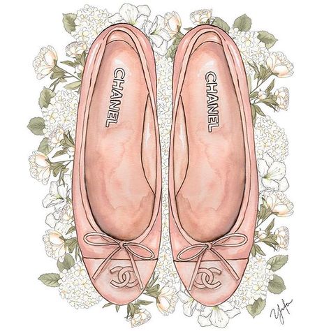 Chanel In Bloom  {#watercolor #illustration #chanel} Fashion Illustration Chanel, Chanel Illustration, Ballerina Sketch, Kerrie Hess, Money Poster, Diy Gifts To Sell, Chanel Art, Diy Watercolor Painting, Shoes Drawing