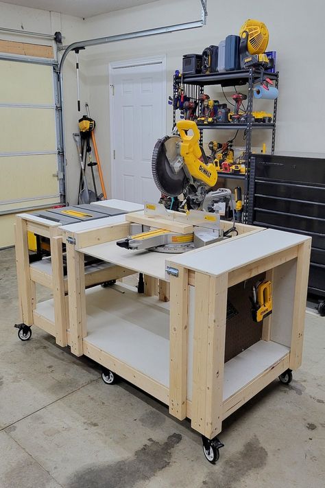 Miter Saw Bench, Miter Saw Stand Plans, Diy Miter Saw Stand, Garage Workbench Plans, Mitre Saw Station, Table Saw Workbench, Miter Saw Table, Mitre Saw Stand, Saw Stand