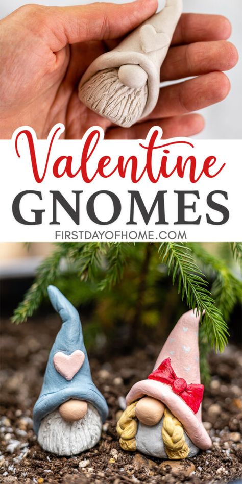 Clay Gnomes, Clay Projects For Kids, Gnome Pictures, Valentine Craft, Valentine Gnome, Diy Air Dry Clay, Art Palette, Clay Things, Air Dry Clay Projects