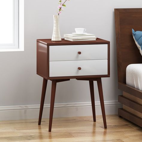 George Oliver Eller 24'' Tall Solid Wood 2 - Drawer End Table & Reviews | Wayfair Mid Century Modern Side Table, End Table With Storage, Aluminum Siding, Sofa End Tables, White Side Tables, Living Room End Tables, Night Table, Christopher Knight, Modern Side Table