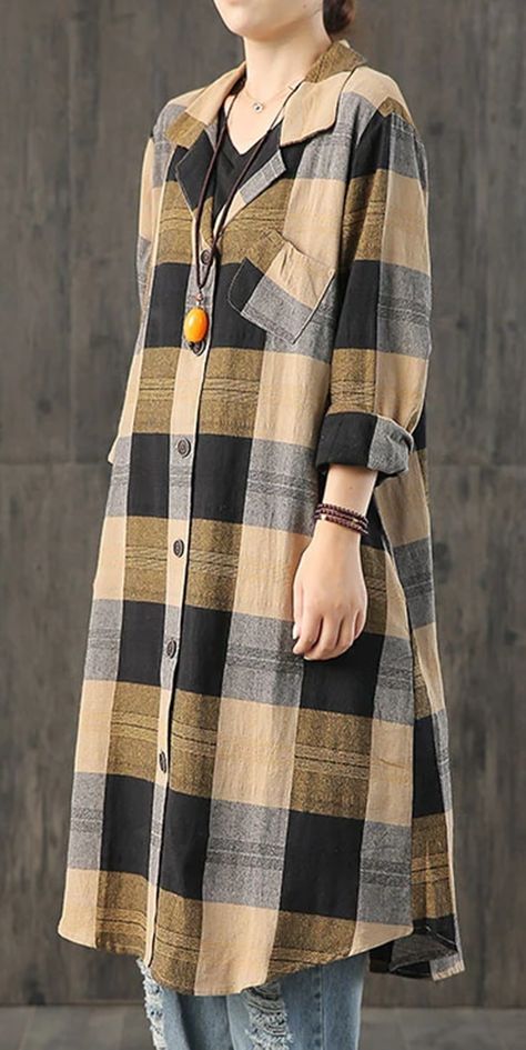 Tunic Tutorial, Loose Dress Outfit, Shirt Dress Fall, Long Shirt Women, Black Plaid Shirt, Dresses Fall, Coat Women Fashion, Beautiful Pakistani Dresses, Modest Dresses Casual