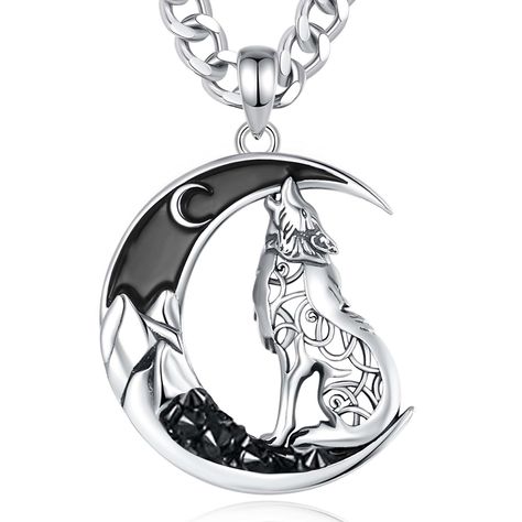 PRICES MAY VARY. ❤️ Majestic Wolf Howling at the Moon Pendant: Our necklace showcases a majestic depiction of a wolf standing atop the moon, unleashing a powerful howl into the night sky. This captivating scene captures the mystique and wild beauty of the wolf's call to the moon. ❤️ Intricate Design and Detailing: Crafted with meticulous attention to detail, the pendant features intricate design elements that bring the scene to life. From the texture of the wolf's fur to the luminous glow of the Gothic Pendant, Wolf Necklace, Wolf Jewelry, Viking Necklace, Dragon Jewelry, Black Wolf, Necklace Craft, Dragon Pendant, Moon Jewelry