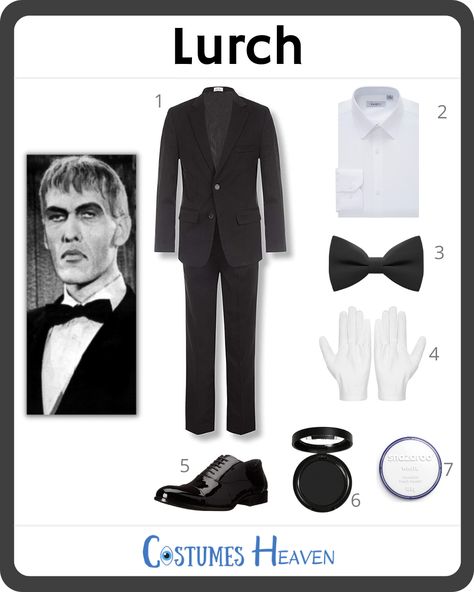 Lurch Addams Family Costume, Lurch Costume, Susie Core, Lurch Addams Family, Lurch Addams, Adams Family Costume, White Face Makeup, Addams Family Theme, Addams Family Musical