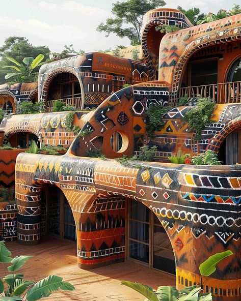 Ancient African Architecture, Modern African Architecture, African Architecture Modern, Sustainable Materials Architecture, African Mansion, Africa Aesthetic, Modern African Decor, Stunning Paintings, Brazilian Architecture