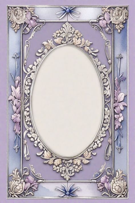 N array of pictures and decorative borders made of silver or... by Git - Playground Border Design Aesthetic Violet, Spring Border, Rococo Border Design, Purple Flower Frame, Fairy Borders And Frames, Calligraphy Borders, Purple Flower Border And Frames, Steampunk Scrapbook, Flower Background Design