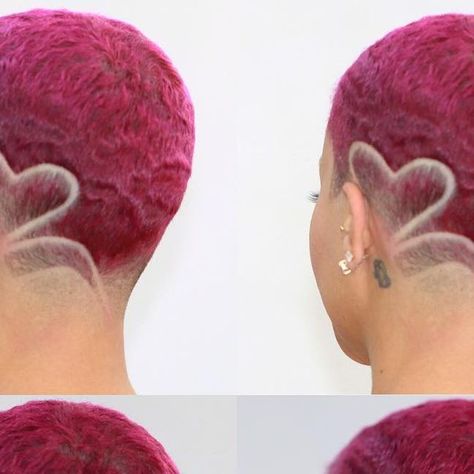 Love the heart design.leaning towards this. Short, gray, close cut..💝💝 Women Pixie Cut, Short Hair Designs, Fade Hair, Hair Curls, Haircut Designs, Natural Styles, Haircut Hairstyle, Shaved Head, Classy Style