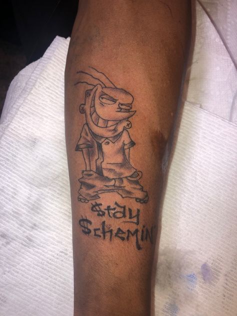 Ed Edd And Eddy Tattoo Design, Money On My Mind Tattoo, Thot Breaker Tattoo, Ed Edd And Eddy Tattoo Ideas, Dtb Tattoo, Ed Edd And Eddy Tattoo, Gta Tattoo Ideas, Otf Tattoo Tat, Cartoon Network Tattoo Ideas