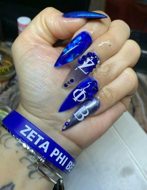 Sorority Nails, Nails Blue And White, Phi Beta Sigma Fraternity, Caribbean Queen, Divine 9, Anime Nails, Claw Nails, Racun Shopee, Inspired Nails